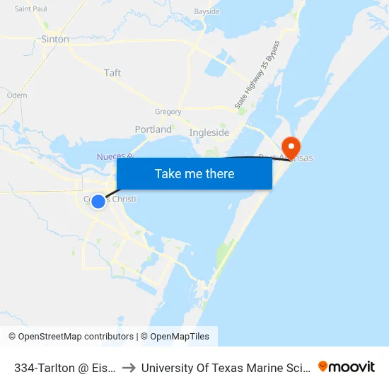 334-Tarlton @ Eisenhower to University Of Texas Marine Science Institute map