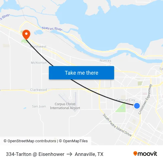 334-Tarlton @ Eisenhower to Annaville, TX map