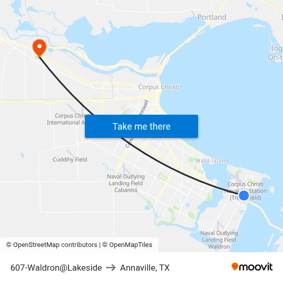 607-Waldron@Lakeside to Annaville, TX map