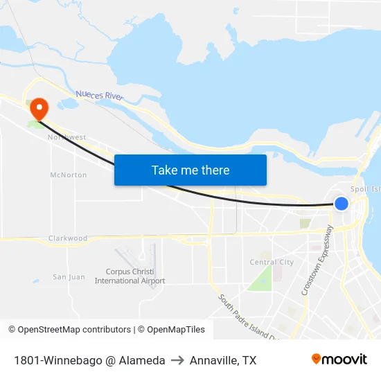 1801-Winnebago @ Alameda to Annaville, TX map