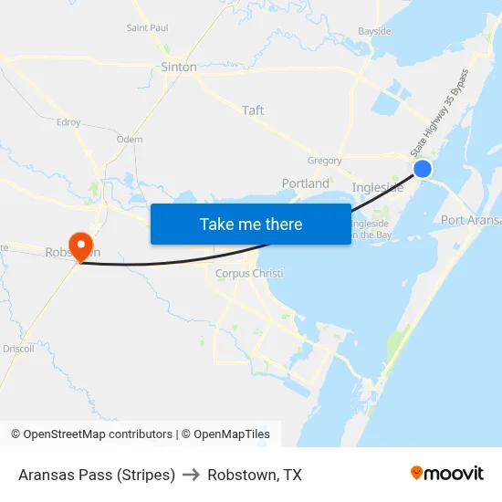 Aransas Pass (Stripes) to Robstown, TX map