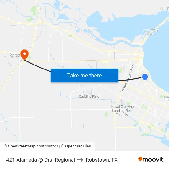421-Alameda @ Drs. Regional to Robstown, TX map
