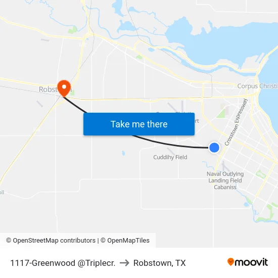 1117-Greenwood @Triplecr. to Robstown, TX map