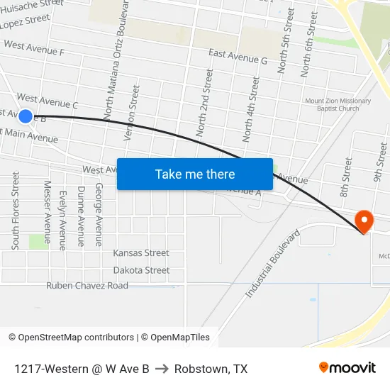 1217-Western @ W Ave B to Robstown, TX map