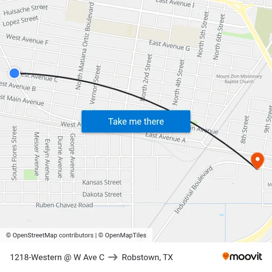 1218-Western @ W Ave C to Robstown, TX map