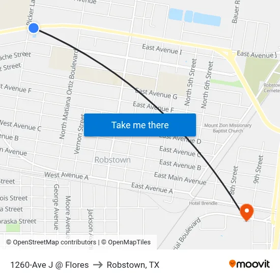 1260-Ave J @ Flores to Robstown, TX map