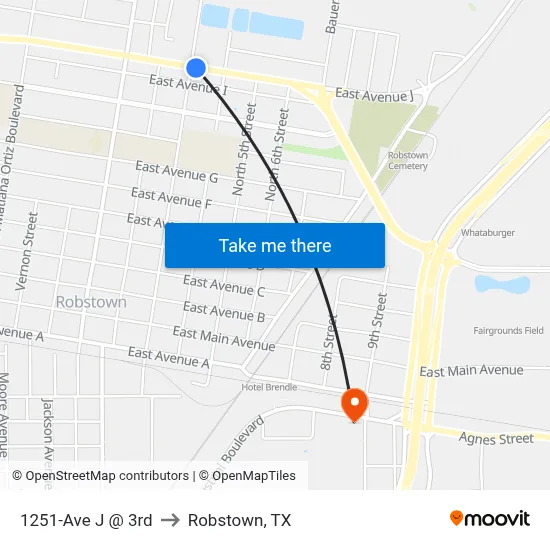 1251-Ave J @ 3rd to Robstown, TX map