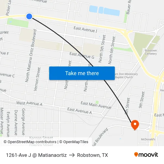 1261-Ave J @ Matianaortiz to Robstown, TX map