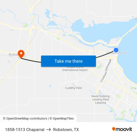 1858-1513 Chaparral to Robstown, TX map