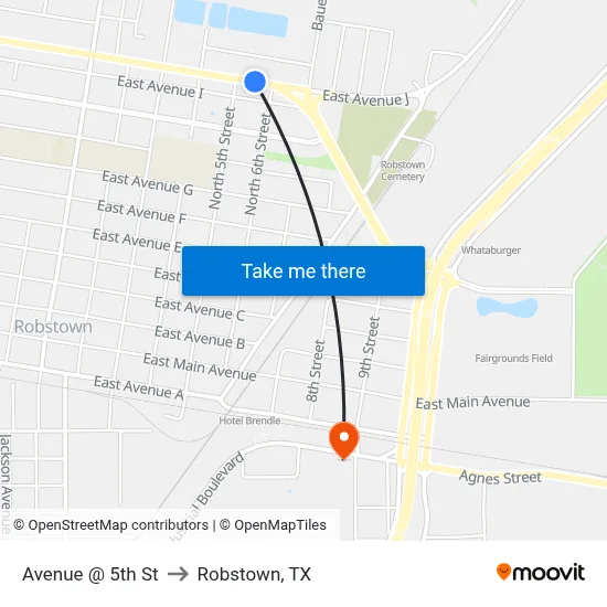 Avenue @ 5th St to Robstown, TX map