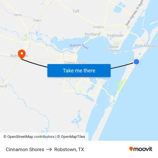 Cinnamon Shores to Robstown, TX map