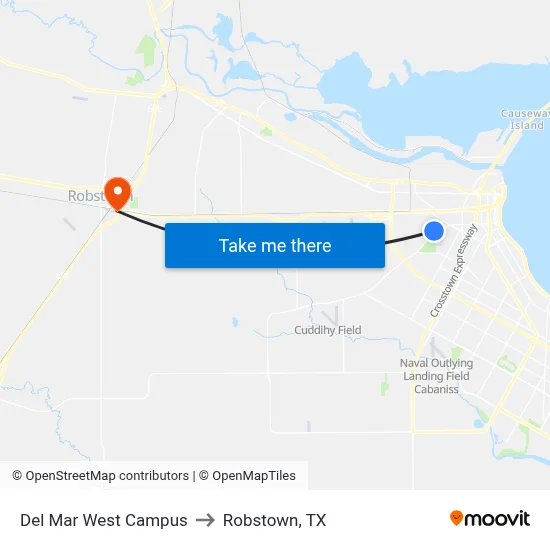 Del Mar West Campus to Robstown, TX map