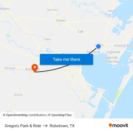 Gregory Park & Ride to Robstown, TX map