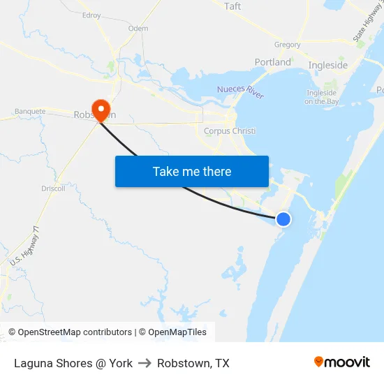 Laguna Shores @ York to Robstown, TX map