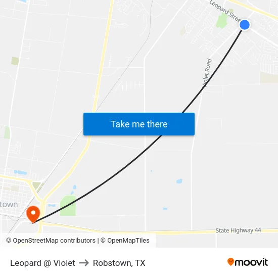 Leopard @ Violet to Robstown, TX map