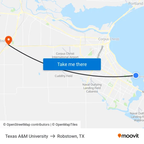 Texas A&M University to Robstown, TX map