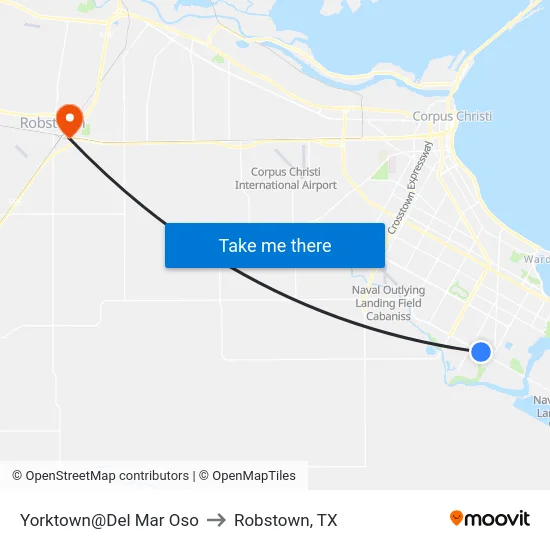 Yorktown@Del Mar Oso to Robstown, TX map