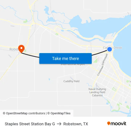 Staples Street Station Bay G to Robstown, TX map