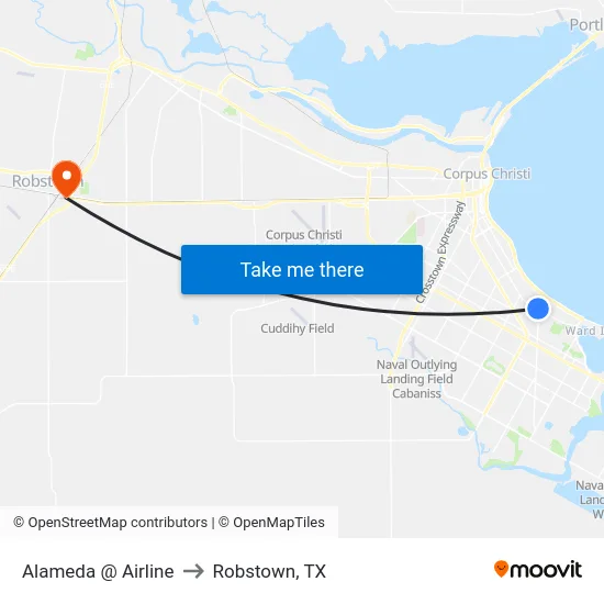 Alameda  @  Airline to Robstown, TX map