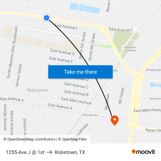 1255-Ave J @ 1st to Robstown, TX map