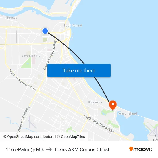 1167-Palm @ Mlk to Texas A&M Corpus Christi map