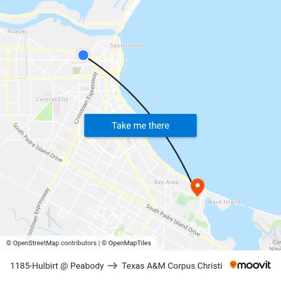 1185-Hulbirt @ Peabody to Texas A&M Corpus Christi map