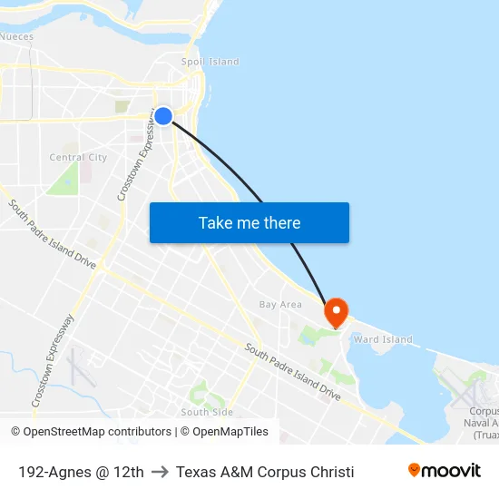 192-Agnes @ 12th to Texas A&M Corpus Christi map