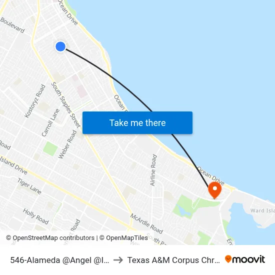 546-Alameda @Angel @Iwa to Texas A&M Corpus Christi map