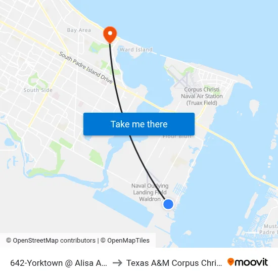 642-Yorktown @ Alisa Ann to Texas A&M Corpus Christi map