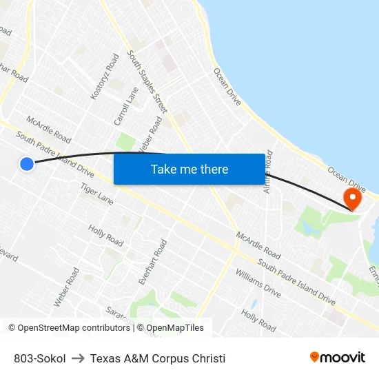 803-Sokol to Texas A&M Corpus Christi map