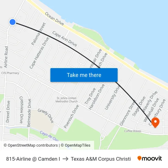 815-Airline  @  Camden I to Texas A&M Corpus Christi map