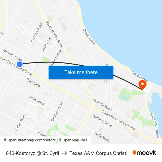 840-Kostoryz @ St. Cyril to Texas A&M Corpus Christi map