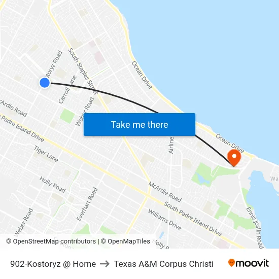 902-Kostoryz @ Horne to Texas A&M Corpus Christi map