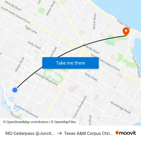 982-Cedarpass @Junction to Texas A&M Corpus Christi map
