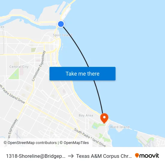 1318-Shoreline@Bridgeport to Texas A&M Corpus Christi map