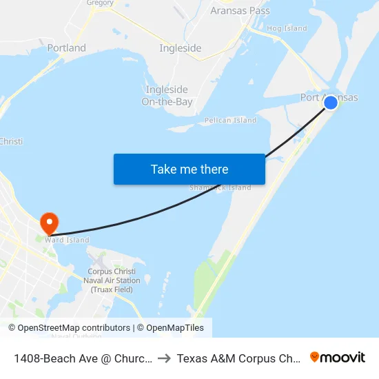 1408-Beach Ave @ Churchst to Texas A&M Corpus Christi map