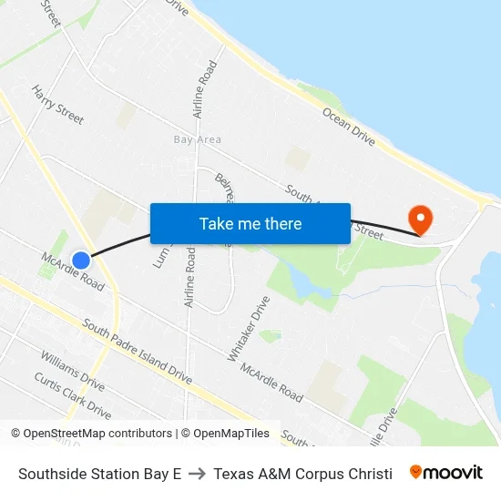 Southside Station Bay E to Texas A&M Corpus Christi map