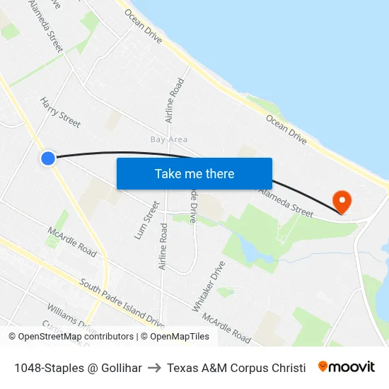 1048-Staples @ Gollihar to Texas A&M Corpus Christi map