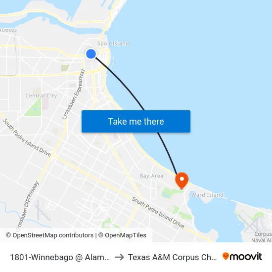 1801-Winnebago @ Alameda to Texas A&M Corpus Christi map
