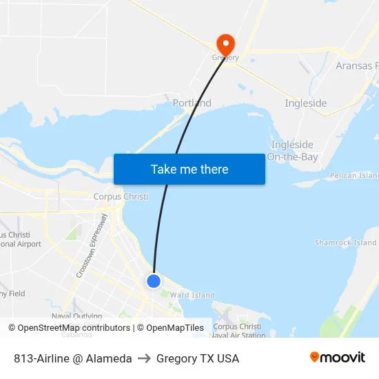 813-Airline  @ Alameda to Gregory TX USA map