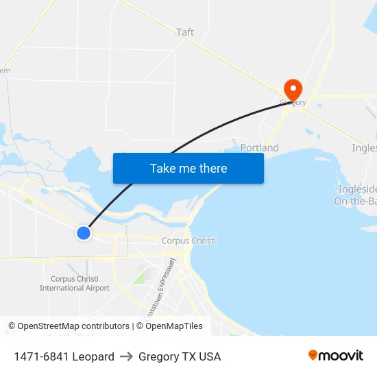 1471-6841 Leopard to Gregory TX USA map