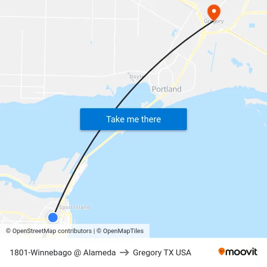 1801-Winnebago @ Alameda to Gregory TX USA map
