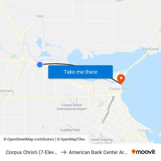 Corpus Christi (7-Eleven) to American Bank Center Arena map
