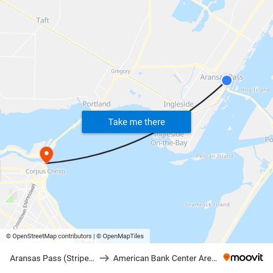 Aransas Pass (Stripes) to American Bank Center Arena map