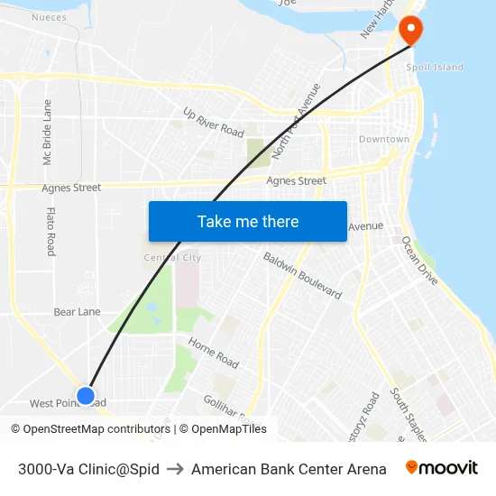 3000-Va Clinic@Spid to American Bank Center Arena map