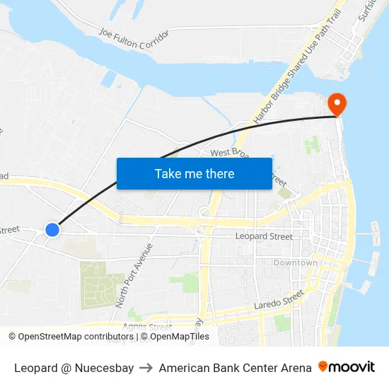 Leopard @ Nuecesbay to American Bank Center Arena map