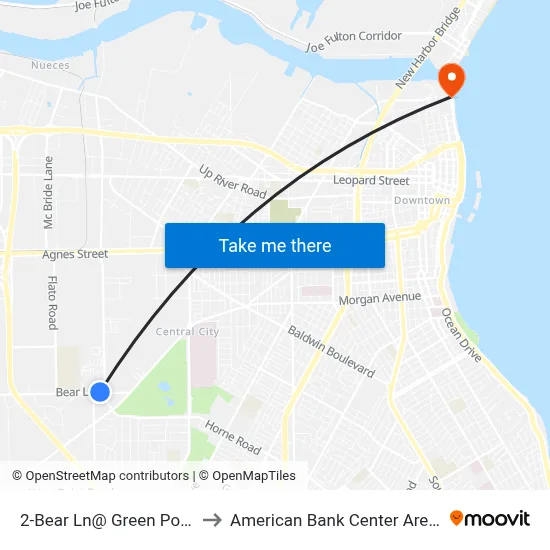 2-Bear Ln@ Green Point to American Bank Center Arena map