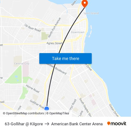 63-Gollihar  @  Kilgore to American Bank Center Arena map