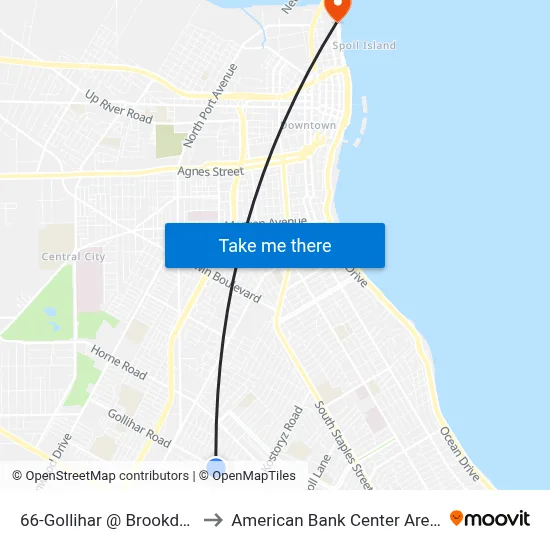 66-Gollihar @ Brookdale to American Bank Center Arena map