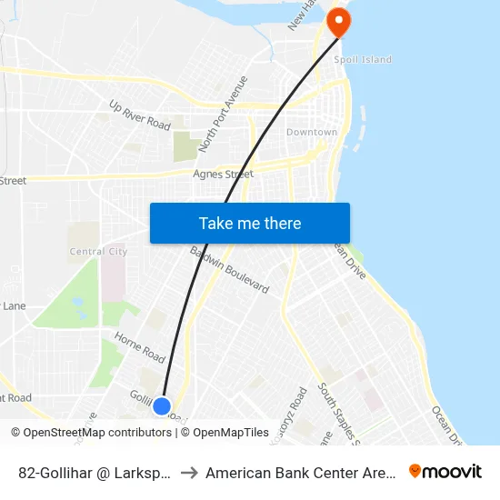82-Gollihar  @ Larkspur to American Bank Center Arena map